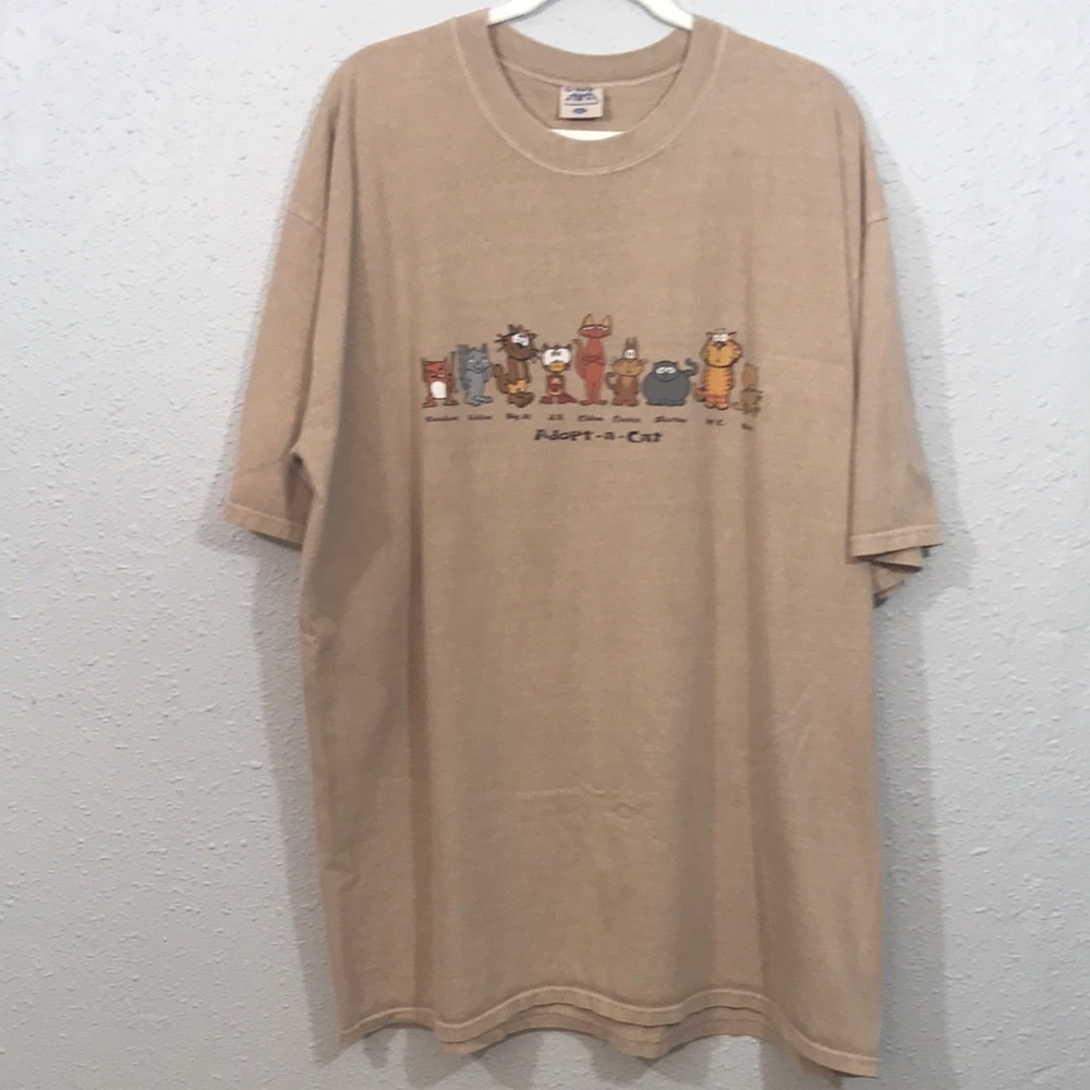 Crazy Shirts “adopt-a-cat” Screen Print Coffee Dyed VTG Screen Tee size XXL‎